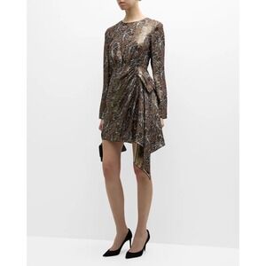 NWT Tanya Taylor Magali Dress W22 Silk Metallic Espresso Floral Mini Wedding